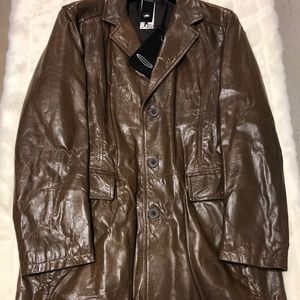 Mens 56 Compagnia Delle Pelli Brown Leather Coat